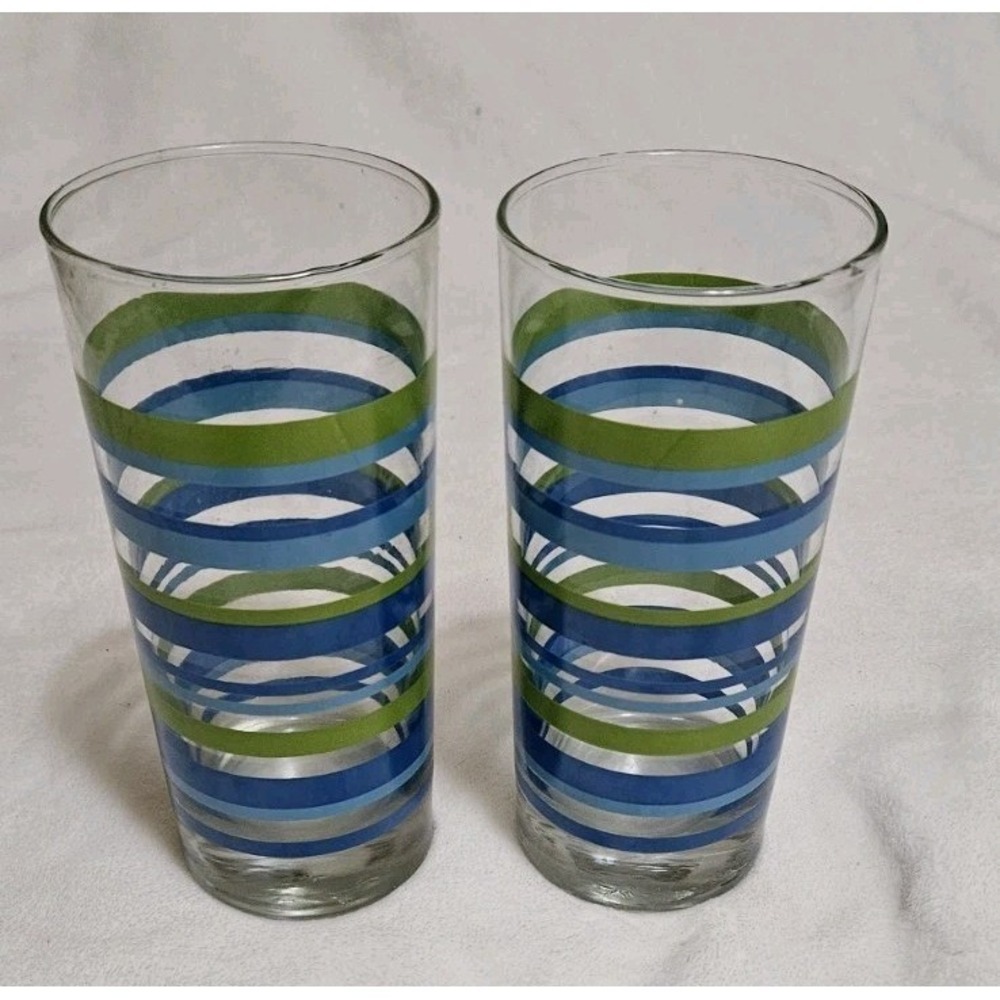 Pfaltzgraff Ocean Breeze Replacement Cups Set of 2 Vintage 14oz Glasses Blue